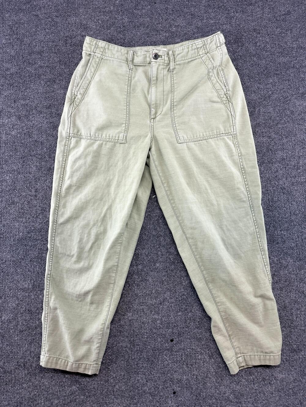 Madewell Pants Womens 29 Green Cropped Twill Adjustable Waist Relaxed Pockets